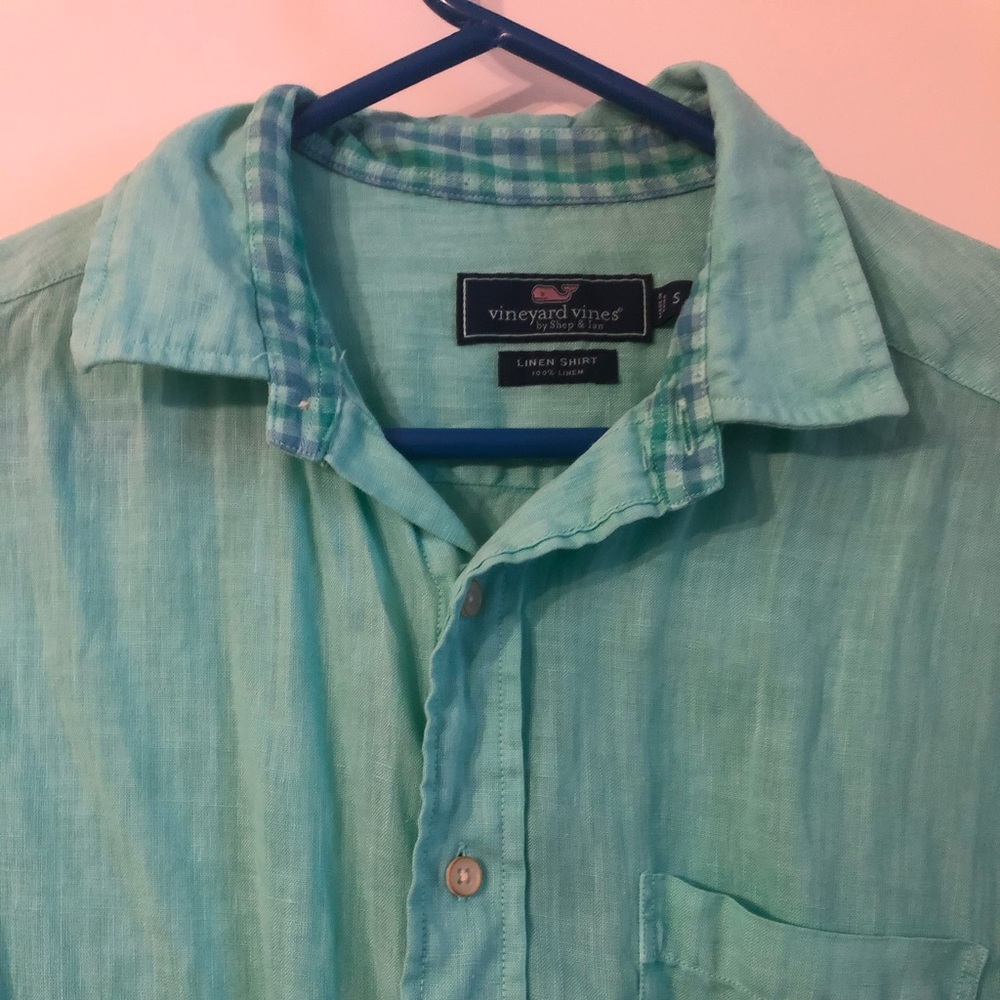 Men’s like new Vineyard Vines linen shirt, teal Sm